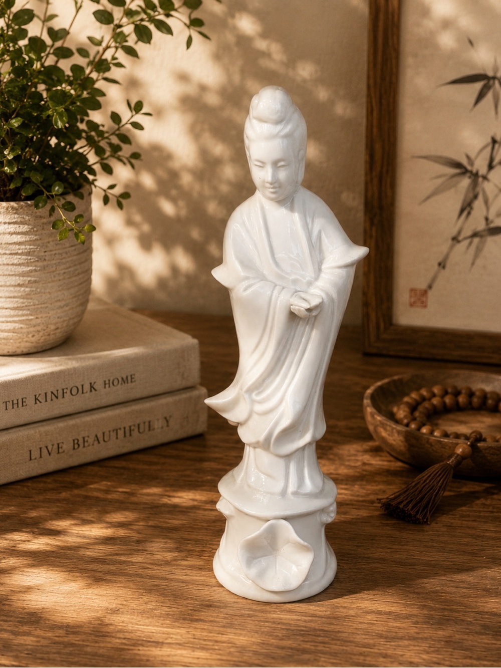 Kuan Yin White Porcelain 8.5"  Figurine Made in Japan Goddess of Compassion